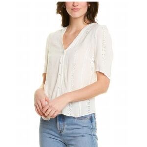 1. State White Eyelet V-Neck Button Front Top